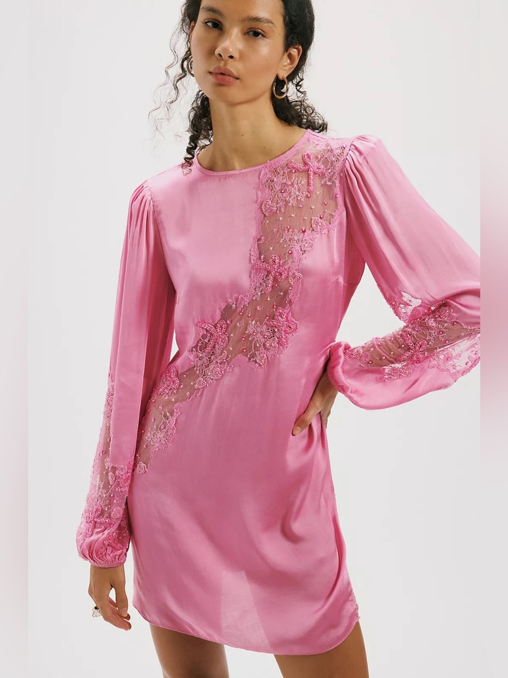 $522 NWT For Love And Lemons “Oakley” Satin Mini Dress in Pink Sz X-Small